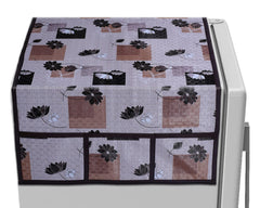Kuber Industries Flower Print PVC Fridge Top Cover with 6 Utility Side Pockets (Pink)