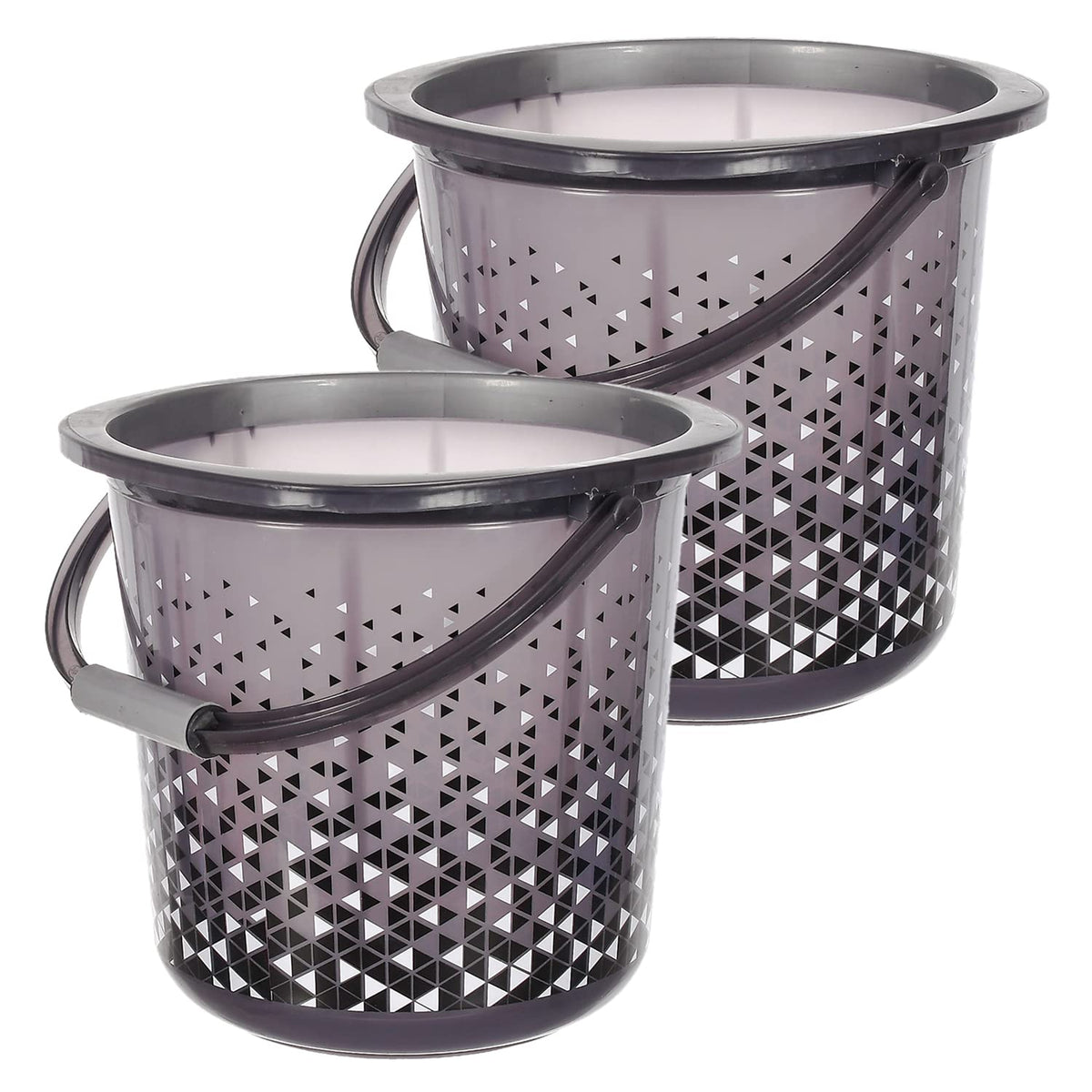 Kuber Industries Multiuses Tinted Print Plastic Bucket with Handle, 24 Litre Pack of 2 (Black)-46KM0345, Standard
