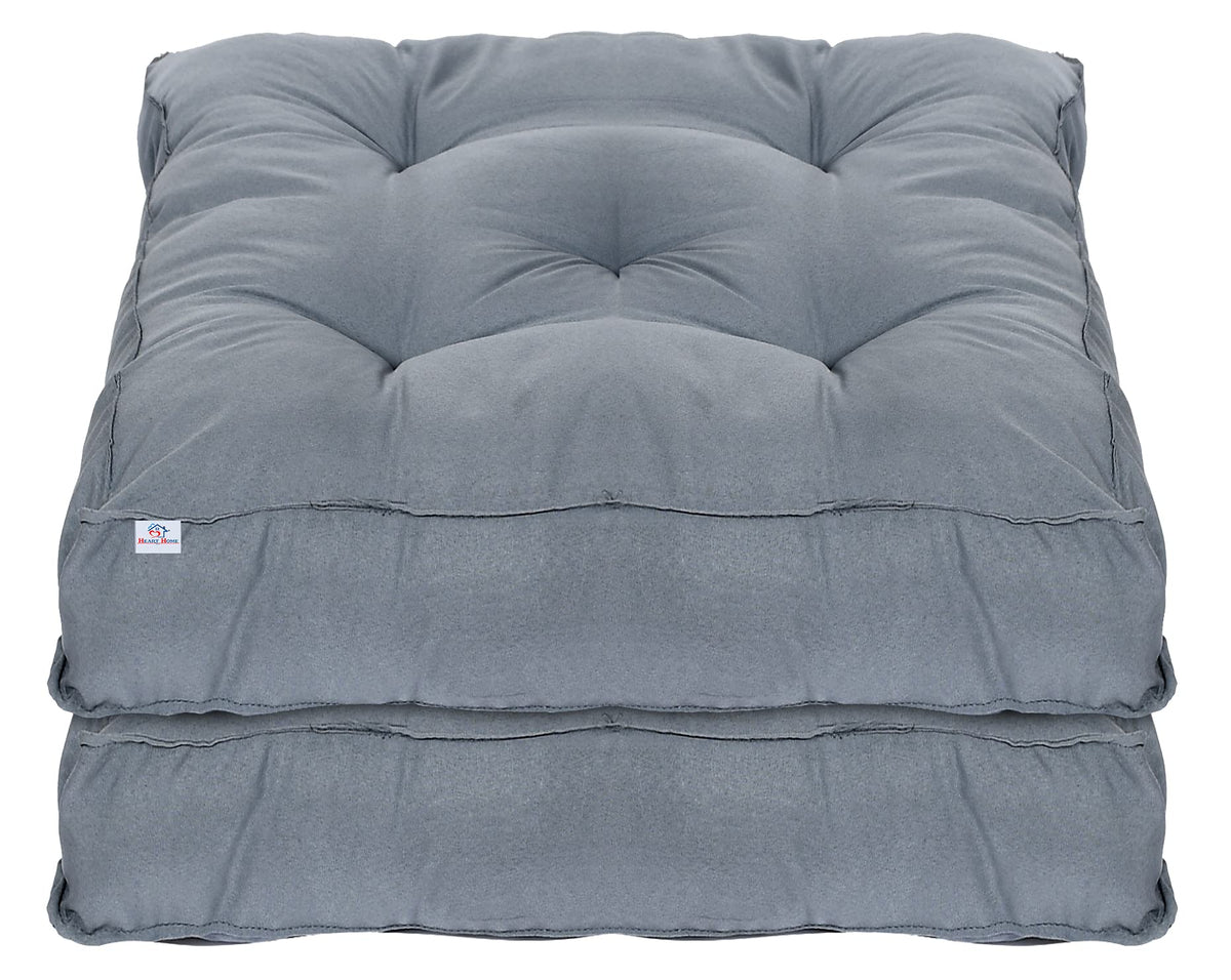 Heart Home Microfiber Square Chair Pad/Cushion for Office|Home or Car Sitting, Pack of 2 (Grey)