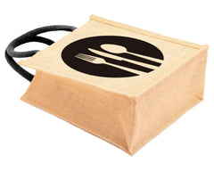 Kuber Industries Fork Knife Print Jute Reusable Eco-Friendly Hand Bag/Grocery Bag For Man, Woman With Handle (Black) 54KM4355