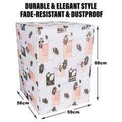 Heart Home Washing Machine Cover | Brown Flower Print Washing Machine Cover | PVC Front Load Washing Machine Cover | Cream