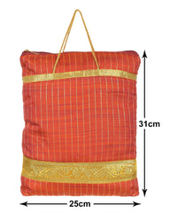 Kuber Industries Polyester Strips Print Hand Bag/Grocery Bag For Women/Girls With Handle Pack of 6 (Red) 54KM4042