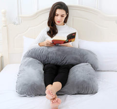 Heart Home Cotton Ultra Soft Hollow Fibre L Shaped Maternity Pillow, Pregnancy Pillow, Body Pillow with Zippered Cover (Grey)-HEART11432, Standard