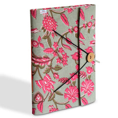 Heart Home Floral Print Handicraft Notebook/Diary with Lock System for Home, Traveling, Office (Green) 52HH4019