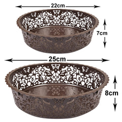 Kuber Industries Leaf Design Multipurpose Round Shape Basket Ideal For Friuts, Vegetable, Toys Small & Large Pack of 2 (Brown)