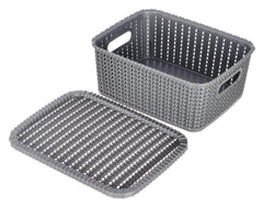 Heart Home Multiuses Large M 20 Plastic Basket/Organizer With Lid (Grey) -46HH069