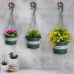 Kuber Industries Plastic Flower Pot|Indoor & Outdoor Hanging Planter|Durable & Lightweight|Water Drainage Holes|Hanging Pots for Plants Balcony Railing, Office Decor|DP-2414|Large|Green