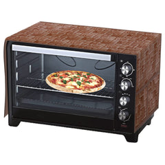 Heart Home Wooden Check Printed PVC Decorative Microwave Oven Top Cover with 4 Utility Pockets (Brown)