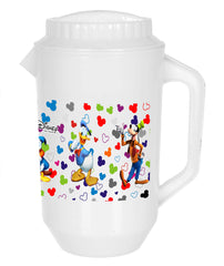 Heart Home Multiuses Mickey & Friends Print Leak Proof Unbreakable Plastic Water Jug with Lid for Water, Juice, Milk 2 Liter Pack of 2 (Pink & White)