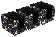 Kuber Industries Disney Mickey Print Non-Woven Fabric 3 Pieces Foldable Cloth Storage Boxes Organizer for Wardrobe With Handle (Black)-KUBMART16073