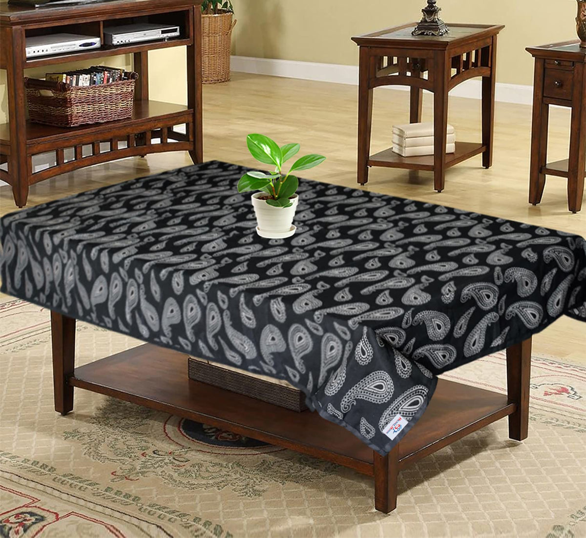 Heart Home Cotton Carry Print 4 Seater Center Table Cover/Table Cloth for Home Decorative 60 in. x 40 in. (Black) 54HH4376.