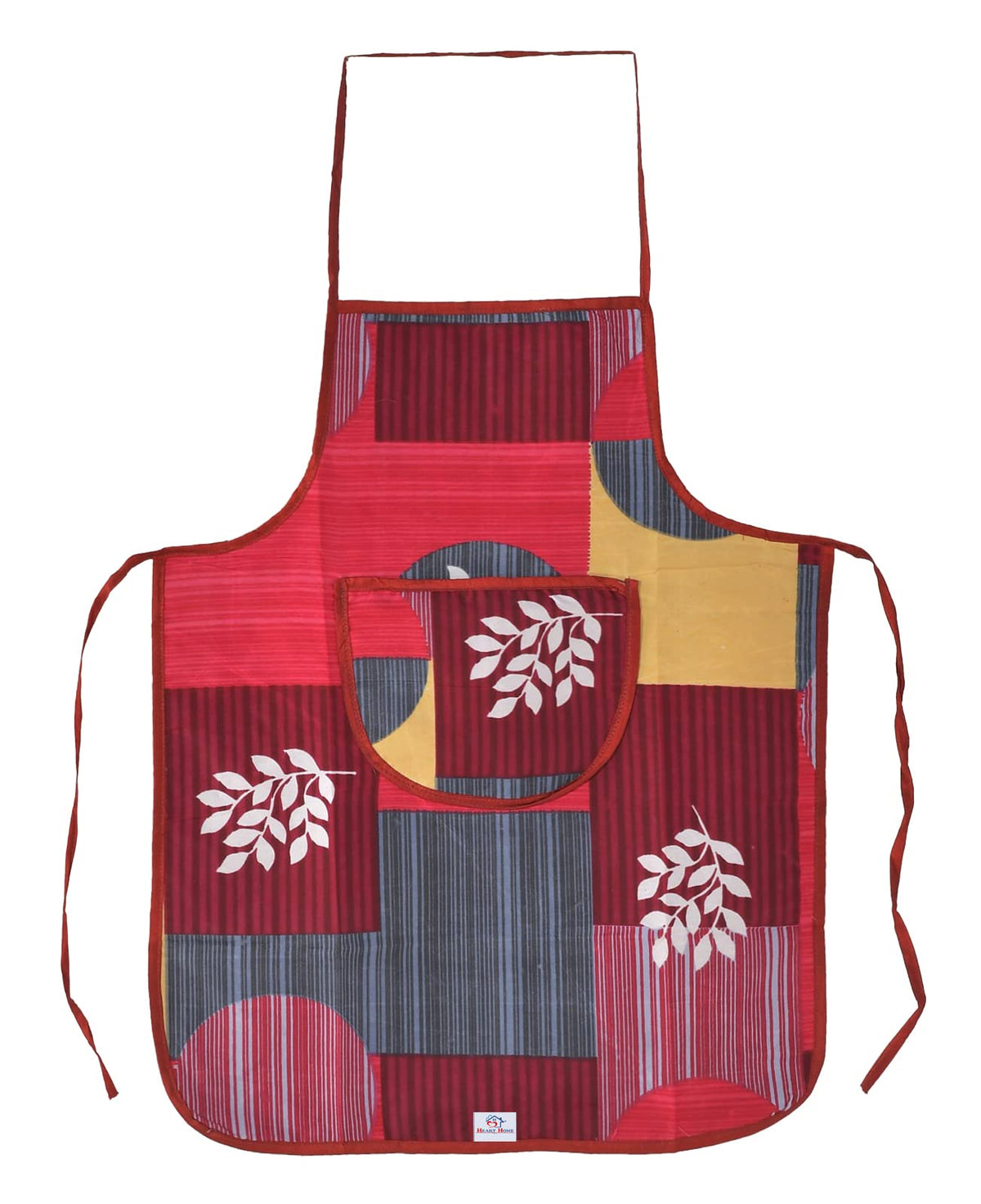Heart Home Leaf Printed Apron with 1Front Pocket (Pink)