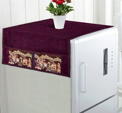 Kuber Industries Dolli Design Velvet Fridge, Refrigerator, Side by Side, Double Door Top Cover, Protect(Purple)-HS_38_KUBMART21095, Standard