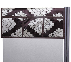Kuber Industries Flower Design 3 Pieces PVC Fridge Mats,2 Piece Handle Cover and 1 Piece Fridge Top Cover (Brown) CTKTC33668