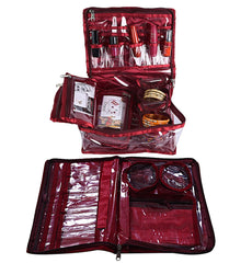 Kuber Industries Floral Print PVC Laminated Portable Jewellery Organizer With 4 Pouches & 2 Bangle Pouches For Home and Travel Pack of 2 (Maroon)