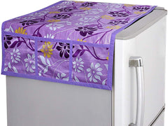 Kuber Industries Flower Design Combo PVC 3 Pieces Fridge Mats, 2 Piece Handle Cover and 1 Piece Fridge Top Cover(Purple), Standard (CTKTC024449)