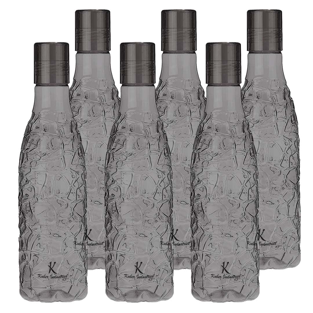 Kuber Industries BPA-Free Plastic Water Bottle | Leak Proof, Firm Grip, 100% Food Grade Plastic Bottles |For Home, Office, School & Gym|Unbreakable, Freezer Proof, Fridge Water Bottle|Pack of 6-Black