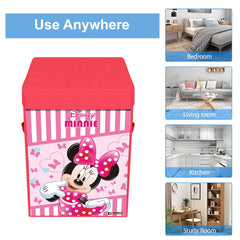 Heart Home Disney Minnie Print Foldable Laundry Basket|Clothes Storage Basket With Handle & Lid,60 Ltr.Pack of 2,(Pink)