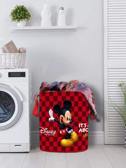 Kuber Industries Disney Team Mickey Round Non Wovan Laundry Basket with Lid & Handles|Size 37 x 37 x 47 CM |Capicity 45 LTR (Maroon),Non Woven