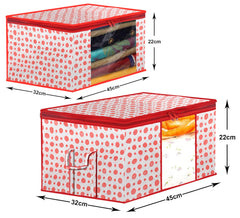 Kuber Industries Dot Printed Multiuses Non-Woven 2 Saree Cover & 2 Underbed Storage Bag/Organizer Set With Tranasparent Window, Set of 4 (Pink)-46KM0611