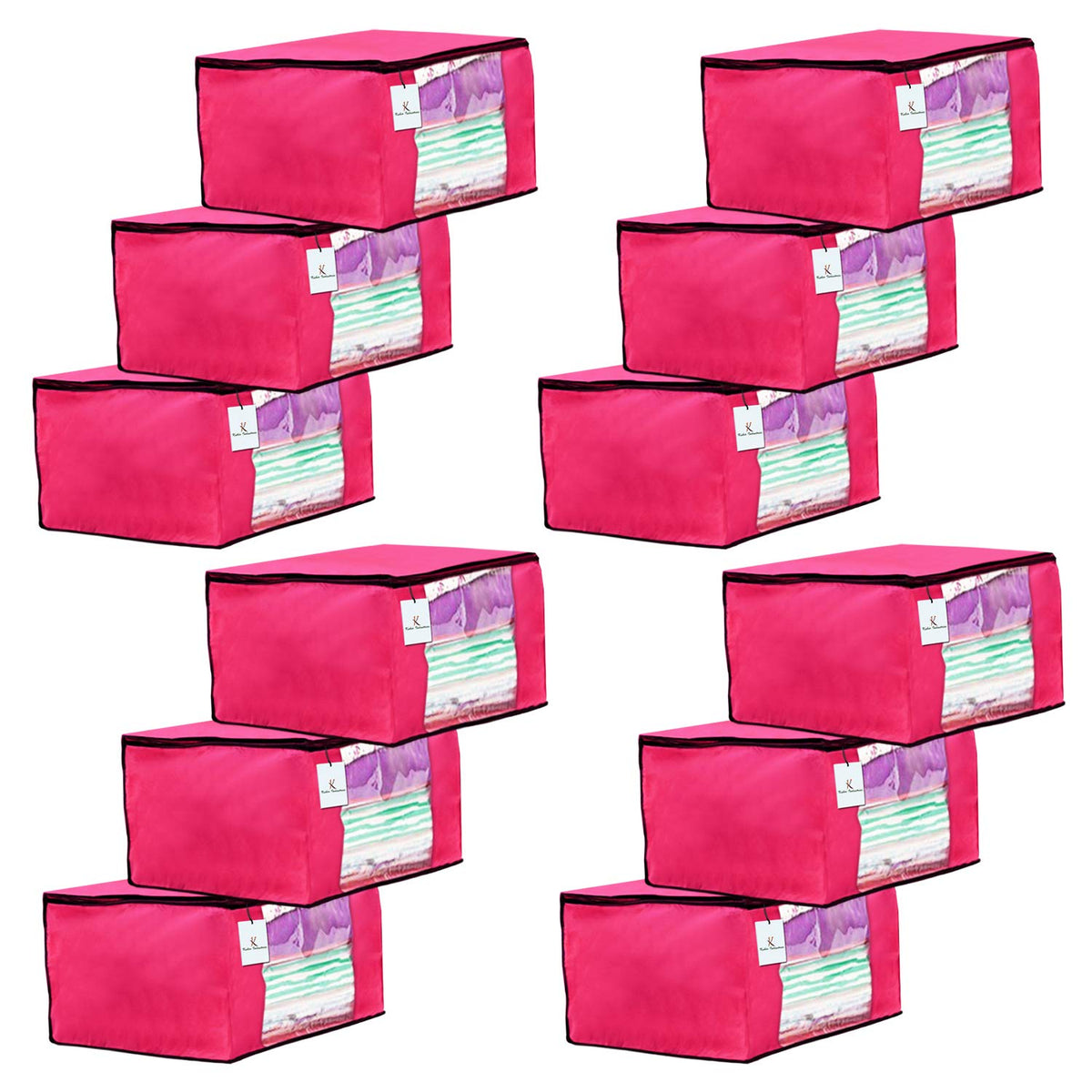 Kuber Industries 12 Piece Non Woven Fabric Saree Cover Set with Transparent Window, Extra Large, Pink-CTKTC23676