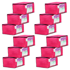 Kuber Industries 12 Piece Non Woven Fabric Saree Cover Set with Transparent Window, Extra Large, Pink-CTKTC23676