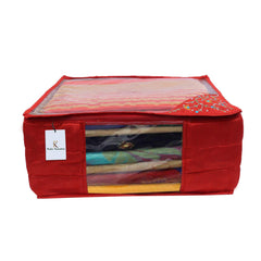 Kuber Industries 3 Layered Quilted Silk 2 Pieces Saree Cover (Red) -CTKTC024673