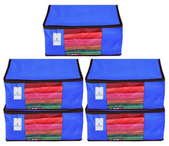 Kuber Industries 5 Piece Non Woven Fabric Saree Cover Set with Transparent Window, Extra Large, Royal Blue-CTKTC23783,Standard