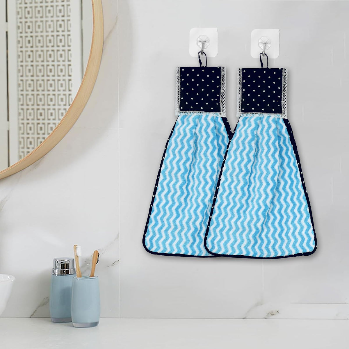 Kuber Industries Napkin | Washbasin Hanging Napkin | Kitchen Towel with Ties | Napkin for Kitchen | Zig Zag Napkin for Bathroom | Hand Towel for Kitchen | Pack of 2 | Blue