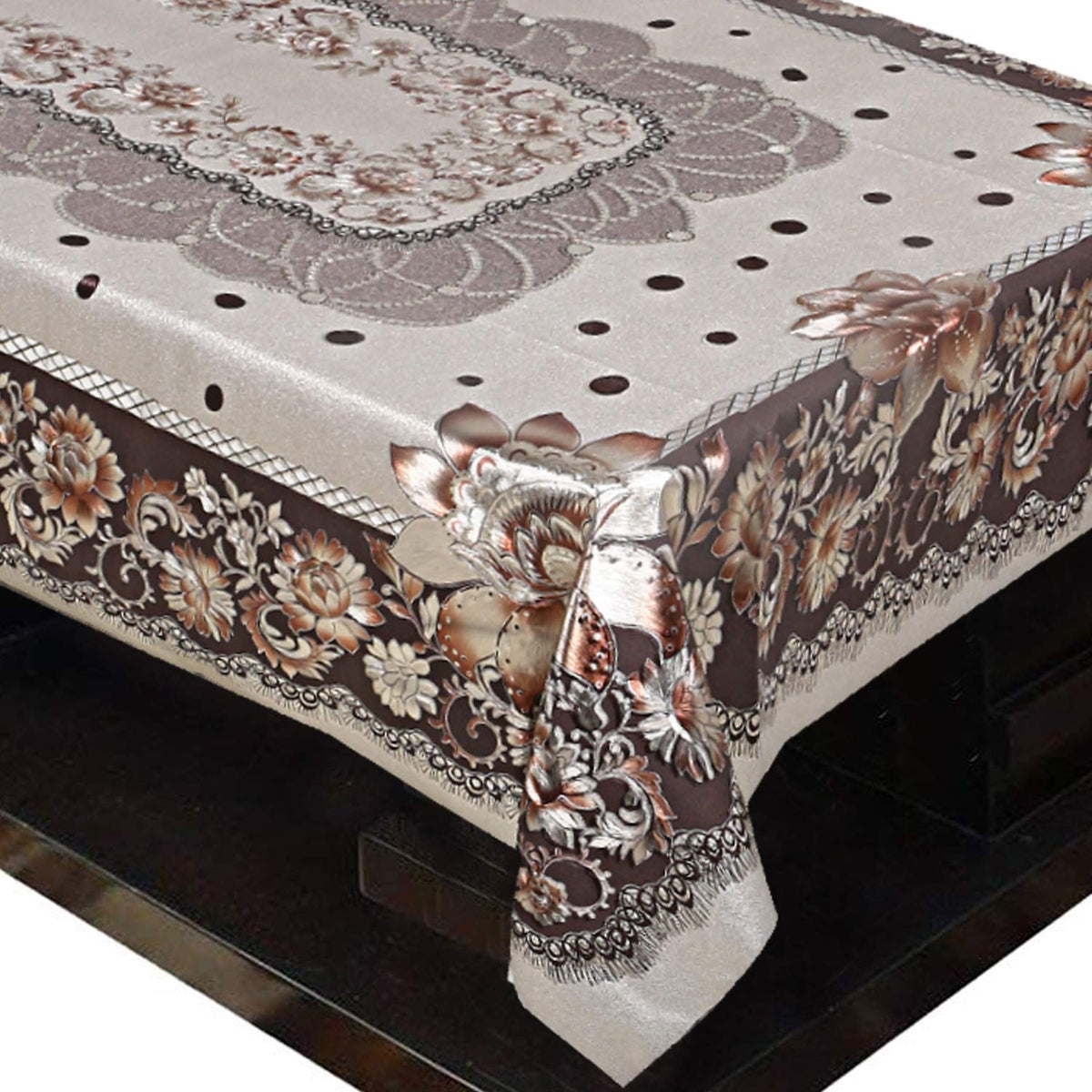 Kuber Industries 3D Design PVC 4 Seater Centre Table Cover - Gold (CLOUDBED156)