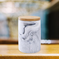 Heart Home Ceramic Jar | Food Storage Jar | Kitchen Storage Jar | Round Jar for Home | Sugar Storage Jar | Airtight Bamboo Lid | YX09-M-GY | 400 ML | Gray