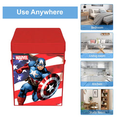 Heart Home Marvel Captain America Print Foldable Laundry Basket|Clothes Storage Basket With Handle & Lid,60 Ltr.Pack of 2 (Red)