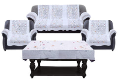 Kuber Industries Leaf Design Cotton 5 Seater Sofa Cover with 6 Pieces Arms Cover and 1 Center Table Cover Use Both Side, Living Room, Drawing Room, Bedroom, Guest Room (Set of 17, Cream)