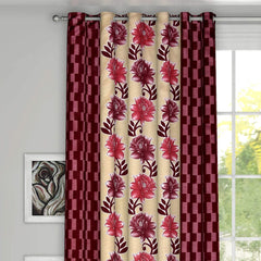 Kuber Industries Flower Printed 7 Feet Privacy Protection Door Curtain Patio Door Curtain with 8 Eyelet- Pack of 2 (Pink)
