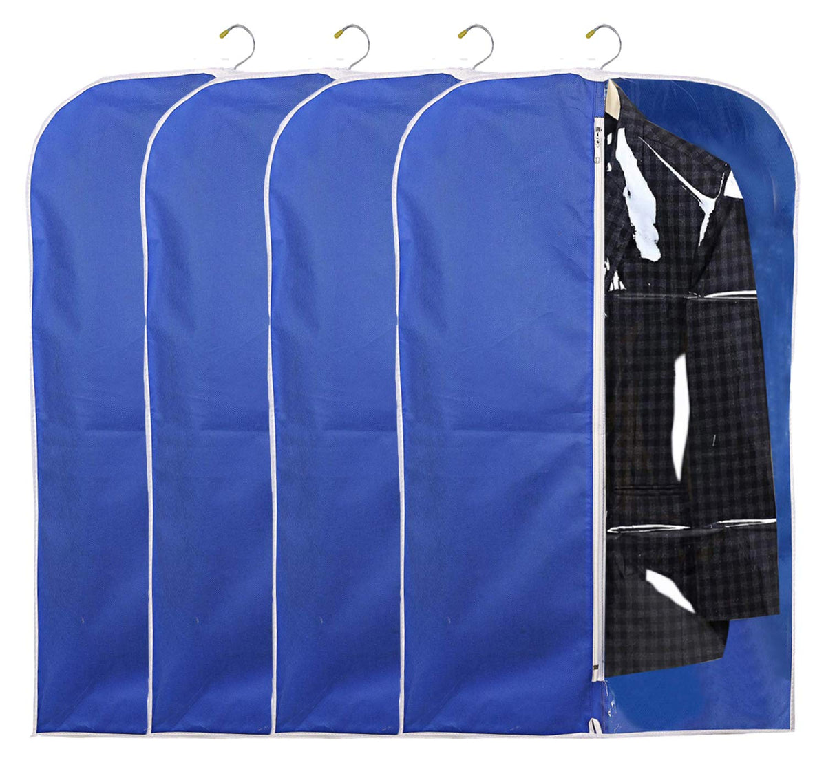 Kuber Industries 4 Pieces Half Transparent Non Woven Men's Coat Blazer Suit Cover (Royal Blue) -CTKTC41448