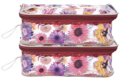 Kuber Industries Flower Printed Tranasparent Multiuses PVC Pouch/Bag for Vacation, Bathroom, Organizing with Carrying Strip- Pack of 2 (Multicolor)-44LUG0597