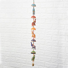 Heart Home Rajasthani Traditional Windchimes|5 Hanging Umbrella & Elephants|Polyester Handcrafted Latkan|Decorative Door Hanging Latkan|Pack of 2 (Multicolor)
