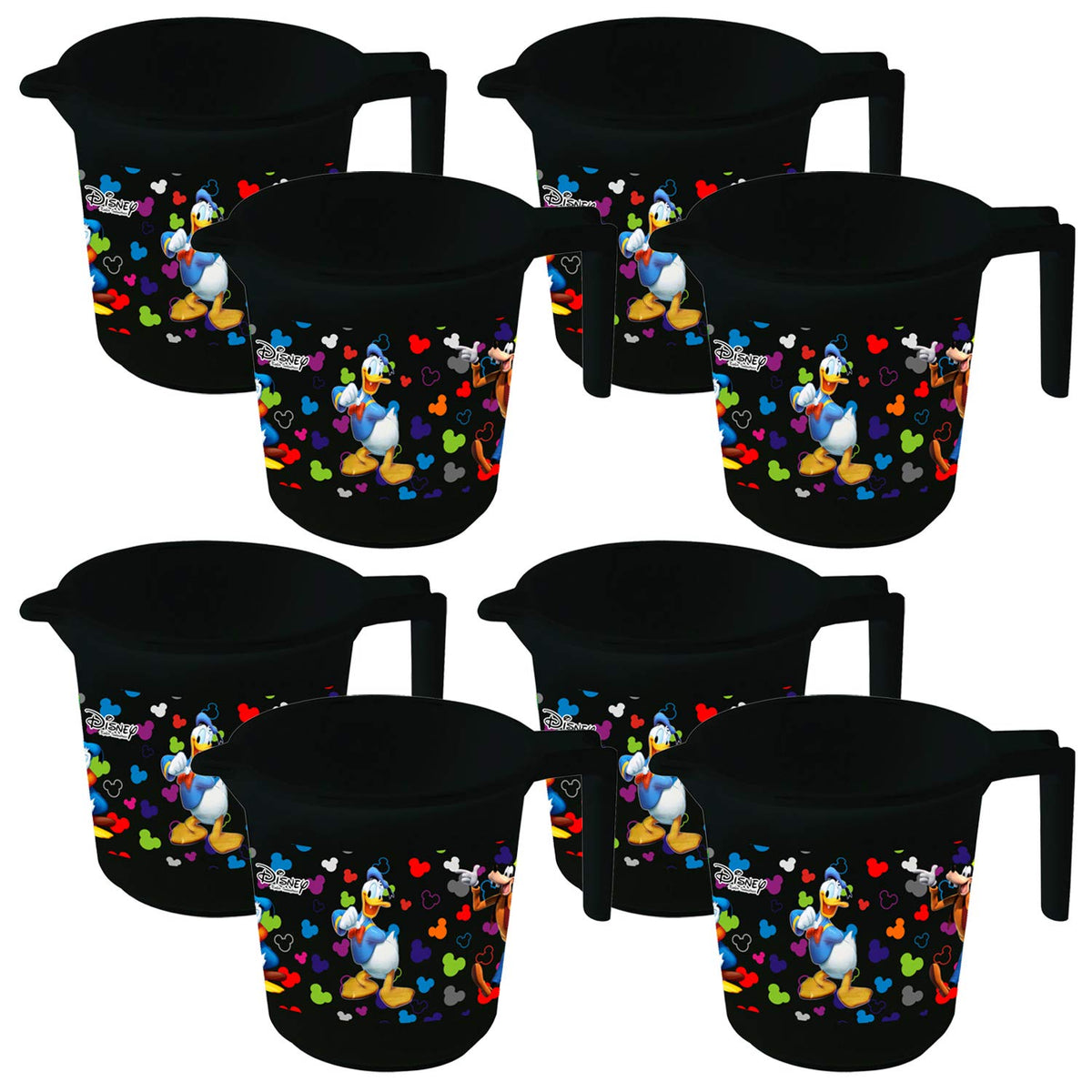 Kuber Industries Disney Team Mickey Print 8 Pieces Unbreakable Strong Plastic Bathroom Mug,500 ML (Black) -HS_35_KUBMARTS17119