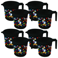 Kuber Industries Disney Team Mickey Print 8 Pieces Unbreakable Strong Plastic Bathroom Mug,500 ML (Black) -HS_35_KUBMARTS17119