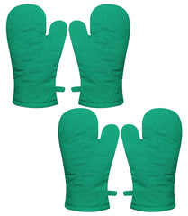 Kuber Industries Heat Resistant Cotton Kitchen Oven Mitt Microwave Gloves, Set of 4 (Green)-HS43KUBMART26090
