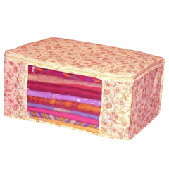 Heart Home Non Woven Saree Cover Set|Transparent Window & Zipper Closure|Regular Cloth Bag|Wardrobe Organiser Set|Pack of 9 (Brown)