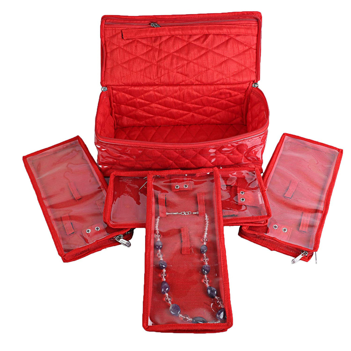 Kuber Industries Laminated Satin Locker Jewellery Kit, Red