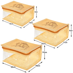 Kuber Industries Doli Printed Multiuses Non-Woven Makeup/Jewellery Organizer Bag, Travel Toiletry Pouch, Set of 6 (Gold) 54KM4286