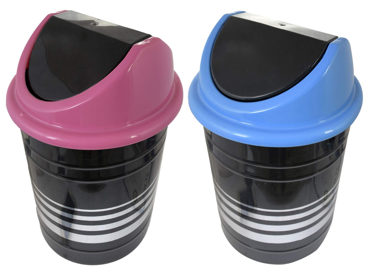 Kuber Industries Plastic 2 Pieces Medium Size Swing Dustbin/Swing Garbage Bin/Waste Bin, 10 Liters (Pink & Blue)-KUBMART10257