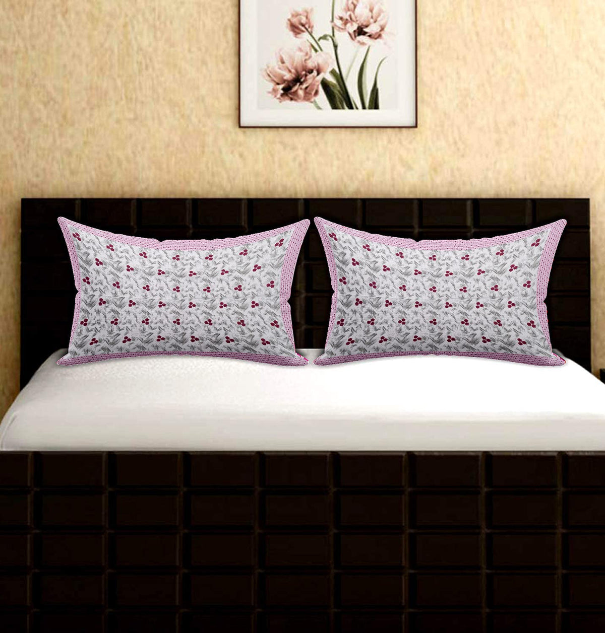 Kuber Industries Floral Design Premium Cotton Pillow Covers, 18 x 28 inch, Set of 2 (Pink)