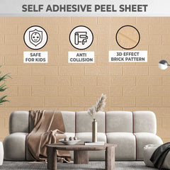 Kuber Industries Foam Brick Pattern 3D Wallpaper for Walls | Soft PE Foam| Easy to Peel, Stick & Remove DIY Wallpaper | Suitable on All Walls | Pack of 2 Sheets, 70 cm X 77 cm