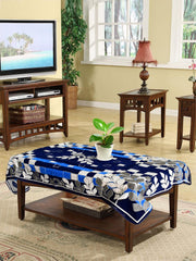 Heart Home Leaf Printed Velvet 4 Seater Center Table Cover,40"x60" (Navy Blue)-44HH075