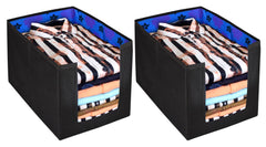 Kuber Industries Flower Printed Non-Woven Foldable Shirt Stacker Closet Organizer With Handles- Pack of 2 (Black & Blue)-HS43KUBMART26518