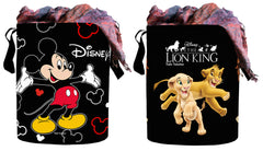 Kuber Industries Disney Print Round Non Woven Fabric Foldable Laundry Organiser with Handles, 45 LTR (Set of 2, Black)-KUBMART11660, Standard