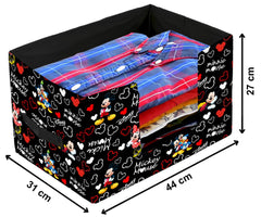 Kuber Industries Disney Mickey Mouse Printed Non-Woven Foldable Saree Stacker, Wardrobe Organizer, Storage Bin With Handle (Black)-HS43KUBMART26374
